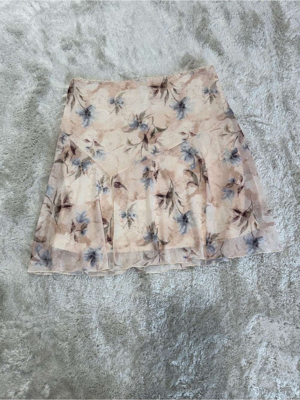 Cream Floral Mini Mesh Fairy Doring Skirt with Blue Accents, size Small